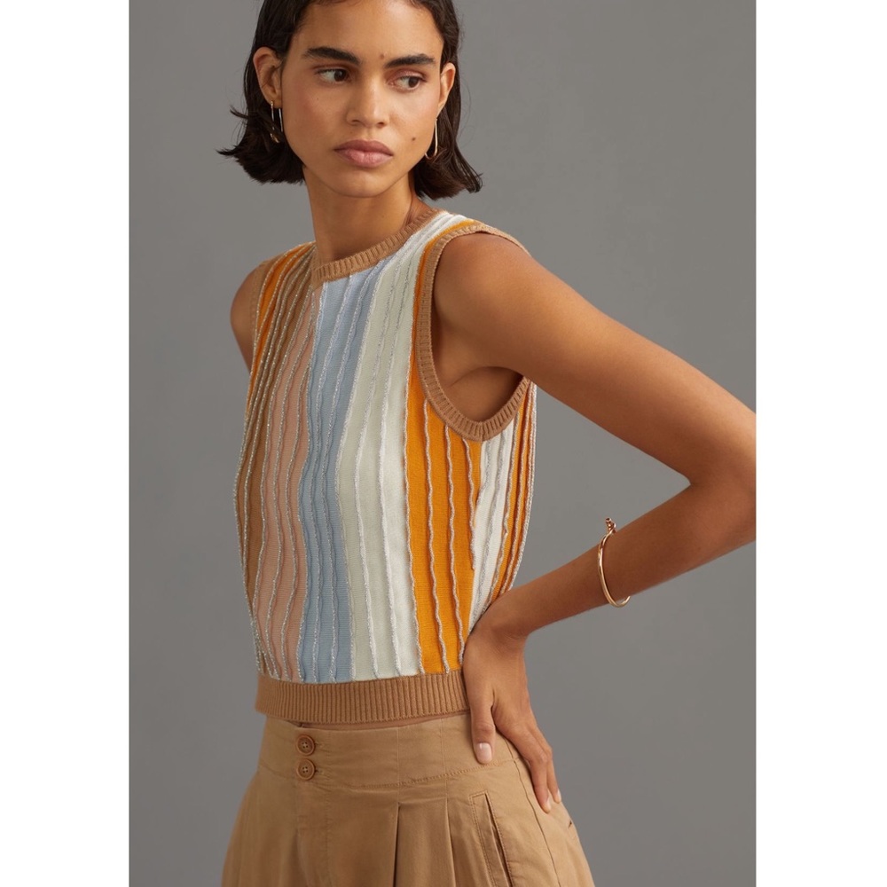 Anthropologie Eva Franco Shimmer Striped Knitted Tee Sweater vest large